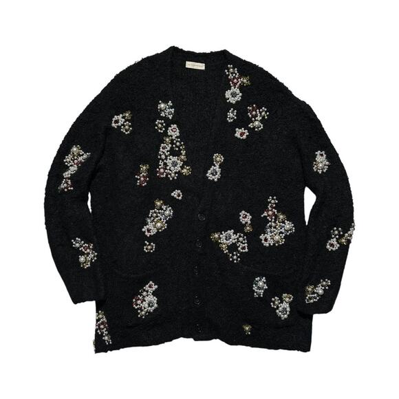 $3,100 Connexion Heavy Black Cardigan w/Crystals Pearls Oversized Fit XL L - Picture 1 of 6